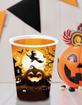 6 stk Orange Pappkopper med Gresskar, Heks og Andre Halloween Motiver 355 ml