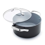 GreenPan Valencia Pro Hard Anodised Healthy Ceramic Non-Stick 20 cm / 3 Litre Stock Pot with Lid, PFAS-Free, Induction, Oven Safe, Grey