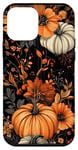 Coque pour iPhone 12 mini Noir Moderne Rayé Vintage Automne Fleur Automne Citrouille