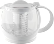 Café Olé 1.2L Théière avec infuseur pour les feuilles de thé avec soupape de fermeture et mécanisme de verrouillage – corps et poignée en plastique sans bpa et verre, blanc