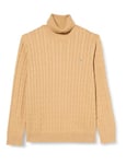 GANT Men's Cotton Cable Turtle Neck Sweater, Khaki Mel, XL