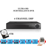 5MP Digital Video Recorder 4 CHANNEL CCTV DVR 1920P FULL HD HDMI AHD TVI CVI UK.