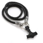 YCYR Men Thor's Hammer Wolf Head Necklace, Norse Viking Mythology Odin Mjolnir Talisman Pendant, Vintage Handmade Braided Leather Fenrir Black Chain Jewelry,Black,24INCH