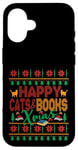 iPhone 16 Happy Books & Cats Xmas Fair Isle Ugly Style Christmas Case