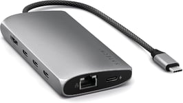 Adaptateur Multiport Usb-C V3,Dongle Usb-C 8 En 1 Avec Hdmi 8K,Charge Pd Usb-C 85W,4 Ports De Données Usb-C,Ethernet,Lecteur De Carte Sd Pour Mac,Windows-Gris Sidéral