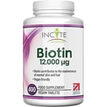 Biotin Hair Growth Supplement 12,000mcg - 400 Tiny 6mm Tablets (Full Year Plus