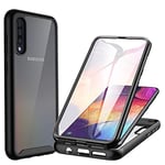 CENHUFO Coque Samsung A50, Coque Samsung A30s Antichoc Housse avec Protection écran, 360° Téléphone Etui Double Face Case Transparent Portable Intégrale Coque pour Samsung Galaxy A50 / A30s - Noir