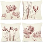 ZWJD Lot de 4 Housse Coussin 40x40 Florale Peinture à l'aquarelle Housses de Coussin Décoratives en Coton Lin Taie Oreiller de Canapé Housse De Coussincarré pour Lit Voiture De La Maison Canapé