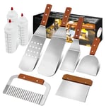 MAIKEHIGH 9Pcs Ensemble Spatule Plancha Accessoires Set, INOX Ustensiles Barbecue Kit Professionnelle BBQ Plaque Teppanyaki Outils pour Griller, Cuisson à Plat, Plaque Chauffante Cadeau Noel