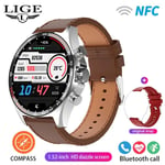 Lige-Montre Intelligente De Fitness Pour Homme,Extérieur,Positionnement Boussole,Contrôle D'accès Ndavid,Étanche Ip68,Montre Intelligente De Santé,400mah, - Type Leather Sliver