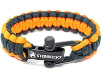 Steinbock7 ® Paracord Bracelet survie Fermoir en acier inoxydable réglable, avec instructions pour le tressage (français non garanti), Orange/noir, 23 cm