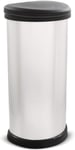 Curver Metal Effect 70% Recycled Kitchen One Touch Deco Bin, Silver, Silver