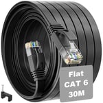 Cat 6 Cable Ethernet 30m, Cable Rj45 30 Mètres Haut Debit Fibre Cable Réseau Plat Gigabits 1000Mbps UTP Câble Internet Noir très Long Câble LAN Patch pour Routeur Modem.[G2261]