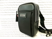 GUESS Mini City Bag Mens Brand V-Small Black Milano Mix Fabric Shoulder Bags NEW