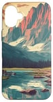 Coque pour iPhone 16 Plus Rocky Mountain Lake Vintage Paysage graphique