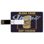 16G USB Flash Drives Credit Card Shape Tiki Bar Decor Memory Stick Bank Card Style Aloha From Hawaii Surf Paradise Retro Style Tiki Statue Print Decorative,Indigo Apricot Light Blue Waterproof Pen Thu