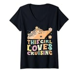 Womens This Girl Loves Cruising Groovy Cruise Vacation Cruise Boat V-Neck T-Shirt