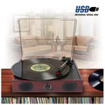 Vintage Vinyl LP Record Player USB Turntable Built-In Speakers Anti Dust Cover