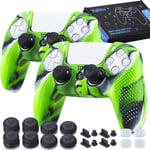 Lot De 2 Coques En Silicone Pour Manette De Ps5 (Vert Camouflage) Avec 8 Poignées Pour Les Pouces, 8 Bouchons Et 4 Protections Anti-Chocs