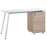 Bureau Moderne avec Rangement Intégré 130 x 60 cm Plateau Effet Verre, Corps Co