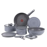 T-fal Ingenio Essentials Cookware Set with Detachable/Removable Handle 11 Piece, Granite Titanium Non Stick, Oven Broiler Safe 500F, Stackable, Pots and Pans Set, Frying Pans, Dishwasher Safe, Gray