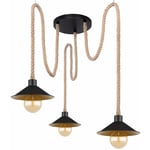 Etc-shop - Lampe suspendue corde de chanvre corde lampe suspension or noir style campagnard salle à manger plafonnier réglable, corde de chanvre