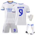 21-22 Ny Real Madrid hemmatröja nr 7 Hazard nr 9 Benzema nr 10 Modric fotbollströja set No. 9 with socks + protective gear 22#