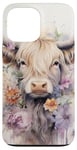 iPhone 13 Pro Max Spring Elegant Highland Cow Pastel Watercolor Floral Case