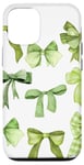 Coque pour iPhone 15 Ruban vert mignon avec motifs de nœuds tendance et esthétiques