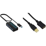 Sabrent 4-Port USB 3.0 Hub avec des commutateurs et des voyants d'alimentation individuels (HB-UM43) & Amazon Basics Rallonge Câble USB 2.0 mâle A vers Femelle A 2 m