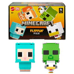 Mattel Minecraft Flippin’ Figs Coffret de 2 figurines Mouton et Poule 2 en 1 à manipuler, têtes surdimensionnées et design pixélisé HXK17