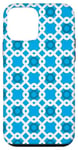 Coque pour iPhone 12 mini White Azure Blue Chained Rounded Squares Coastal Pattern