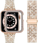 Compatible Bracelet Apple Watch 9 8 7 41mm, Métal Femme Brillant Bracelet De Montre Avec Protective Coque, Remplacement De Bracelet Avec Strass Diamant Pour Iwatch Séries 8 9 7, Or[Dzb133409]