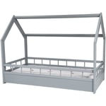 Viking Choice - Lit bébé en bois - lit cabane - matelas inclus - 160x80 - avec barrières - gris - grise