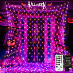 2-pack med 200 LED Halloween-nätljus utomhus vattentäta 3M*2M nätljus ljusslinga med timer 8 lägen för buske fönster