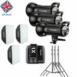 900W UK 3x Godox SK300II Studio Strobe Flash Light Head +Trigger+Softbox f Canon