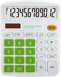 Calculatrice de Bureau à énergie Solaire, Double Alimentation, Grand écran LCD à 12 Chiffres, Calculatrice financière, Grande Fonction Standard pour Bureau, Maison, école, KA08 Vert