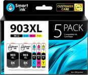 Cartouche D¿Encre Compatible Pour Hp 903 Xl 903Xl 5 Pack (2 Noir Xl&Cyan Magenta Jaune) Avec Système De Puce Avancée Pour Officejet 6950 All-In-One Officejet Pro 6960 6970 All-In-One