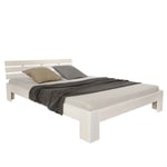 Lit Double en Bois Massif 140x200 cm Blanc Pin Futon Sommier à lattes cadre