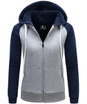 igeekwell Hoodie Femme avec Fermeture éclair Veste Polaire Femme avec Capuche Veste à Capuche Chaude avec Doublure Polaire Vestes d'hiver pour Femmes en Plein air Doublé(Bleu Foncé Gris clair-2XL)