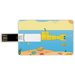 16G USB Flash Drives Credit Card Shape Yellow Submarine Memory Stick Bank Card Style Cartoon Under Sea Adventure Jellyfish Treasure Chest Seagull Fish,Blue Yellow Beige Waterproof Pen Thumb Lovely Jum