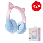 Casque sans fil Oreilles de chat Casque avec micro Blue-tooth Glow Light PC Téléphone Casque de jeu Enfants Gamer Girl Gifts-B39PRO Bleu