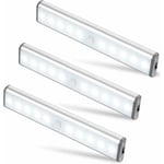 Lot de 3 Lampes 10 led, Sans Fil, Rechargeable par usb, Aimanté, Détecteur de Mouvement, 2 Modes d'Éclairage, Portable. Lumière de Placard, Baladeuse