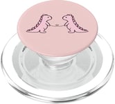 Deux dinosaures roses drôles et mignons en forme de cœur pour filles PopSockets PopGrip pour MagSafe