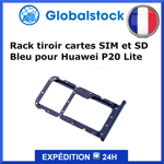 Tiroir cartes SIM et SD Bleu pour Huawei P20 Lite