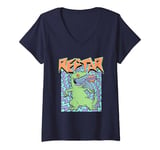 Womens Rugrats Iconic 90's Retro Vintage Reptar Rawr! Chest Poster V-Neck T-Shirt