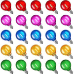 25-pack färgglada G40 LED-lampor, kompatibla med julbelysning, UL-listade, 1 watt, E12/C7-sockel, plast, krossäkra LED-globlampor, Edison-lampor