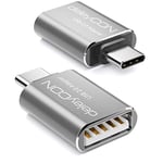 deleyCON USB-C vers Adaptateur USB (2 Pièces) - Adaptateur OTG - Aluminium - Pour Smartphone Ordinateur Portable Tablette - Compatible avec IPhone 15 Pro Max MacBook Pro Air 2023 IPad Mini iMac Argent