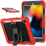 SEYMAC stock Case for iPad 9th/8th/7th Generation 10.2'', 3-Layer Full Body Protective Case with Pencil Holder, Screen Protector & Folding Stand, Case for iPad 10.2 inch 2021/2020/2019, Red