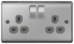 BG Nexus Double Switched Socket - Brushed Steel